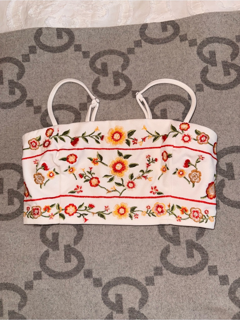 Forever 21 White Embroidered Floral Crop Top